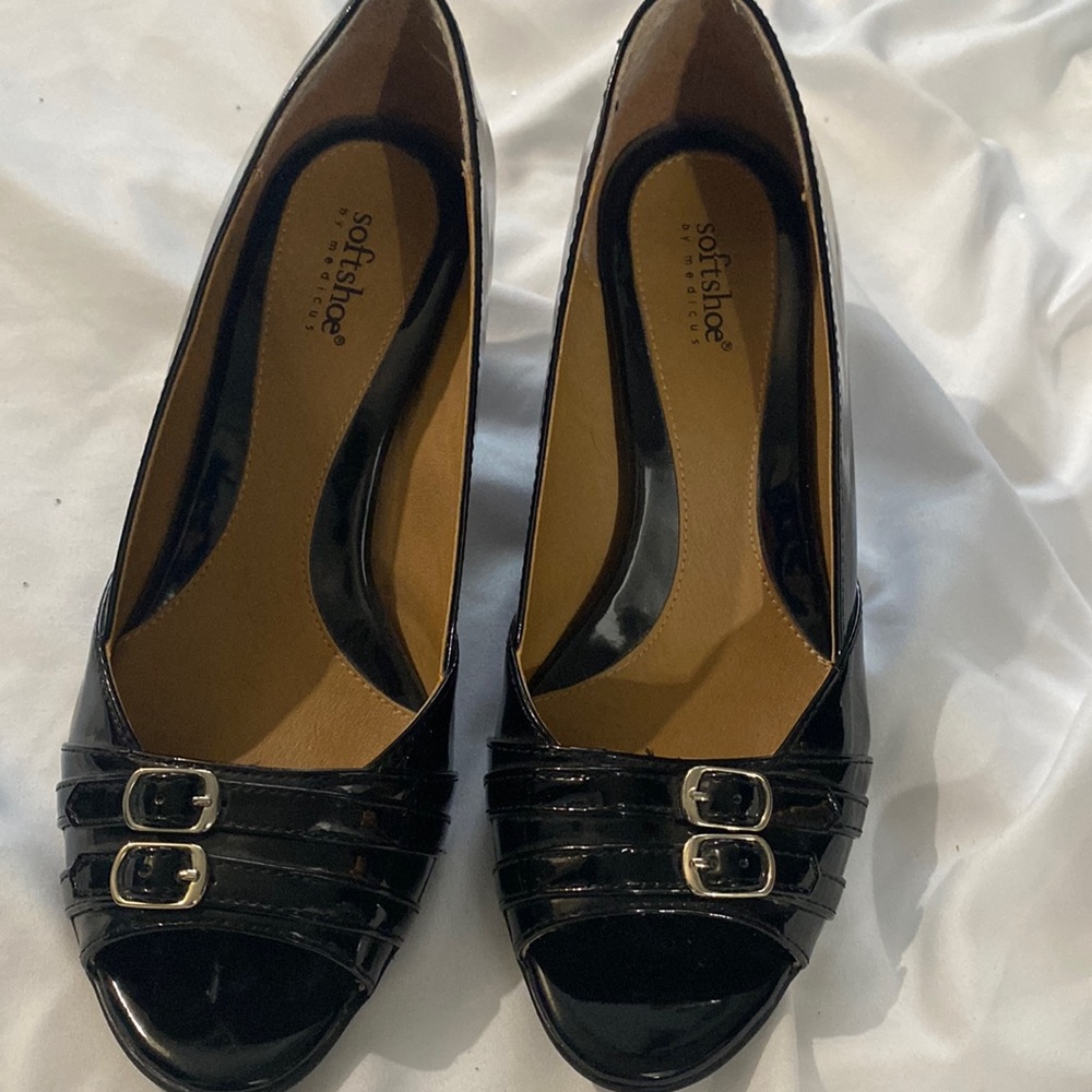 Black open toe heels